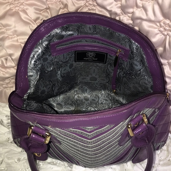 Purple and Gray Leather Dome Bag by Sharif - Picture 6 of 7